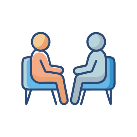 Iconic visual depicting therapy session between two figures seated across from each otherのイラスト素材