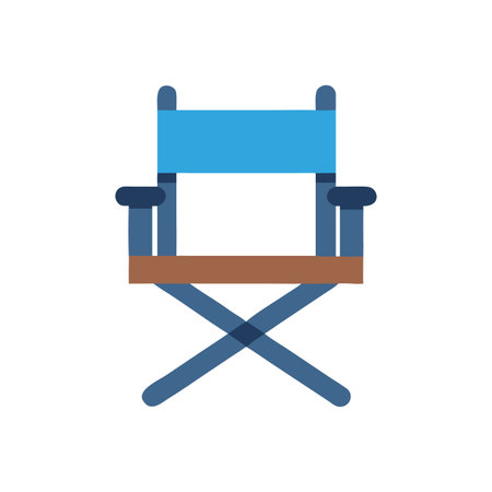 Simple flat director's chair illustration with blue and brown colors isolated on blackのイラスト素材