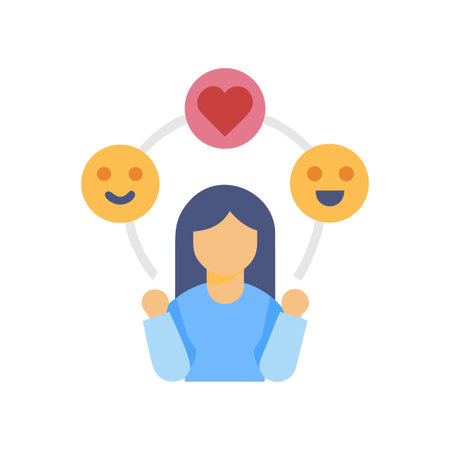 Conceptual flat illustration of a person juggling emotions with love and happinessのイラスト素材
