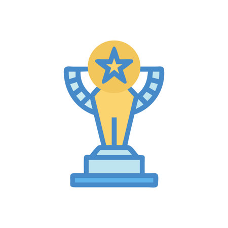 Gold and blue trophy with star emblem on black background representing winningのイラスト素材