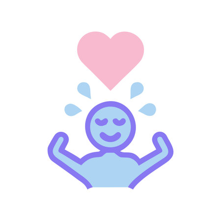 Self-love concept illustration featuring a figure with flexed arms and a heart overheadのイラスト素材