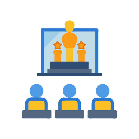 Minimalist presentation with trophy and audience in flat illustration style.のイラスト素材