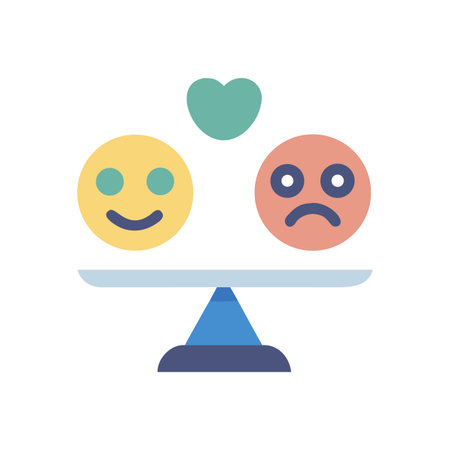 Balancing emotions concept: scale with happy and sad faces, love aboveのイラスト素材