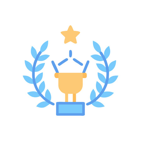 Vector illustration of a trophy with star and laurel wreath on black backgroundのイラスト素材