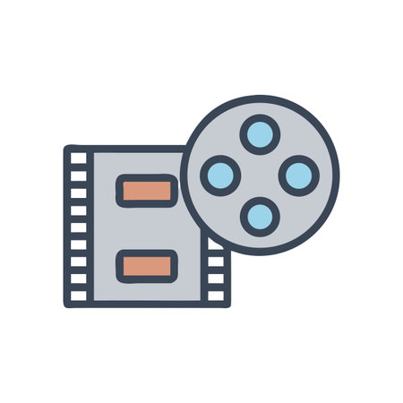 Film reel and film strip cinematic vector icon over black backgroundのイラスト素材