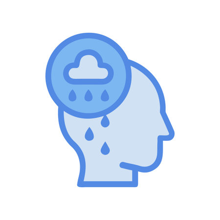 Blue head icon with rain cloud depicting depression, sadness, or mental healthのイラスト素材