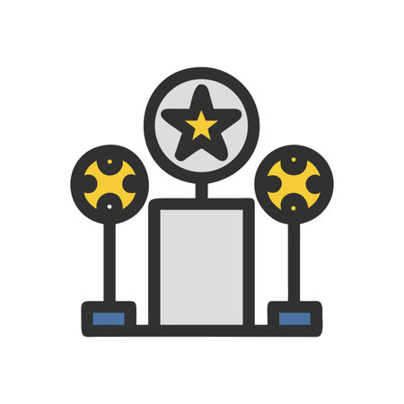 Three Award Statues Depicted on a Black Background in a Flat Styleのイラスト素材