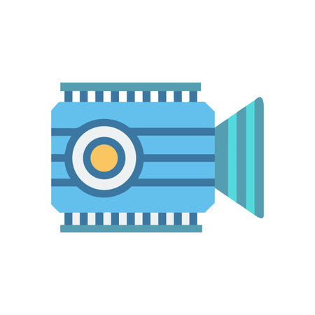 Blue video camera icon featuring minimalist design and a black backgroundのイラスト素材