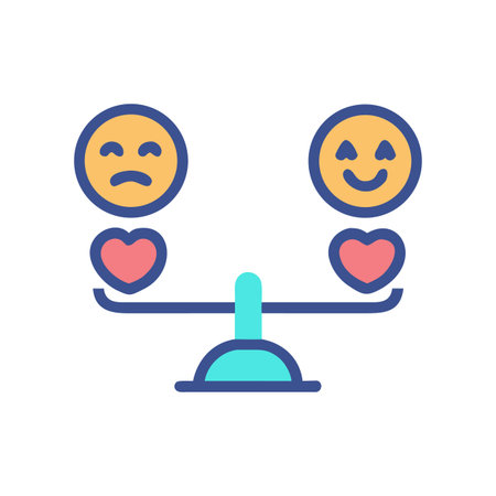 Balancing Emotions: Happiness and Sadness on a Scale with Heart Weightsのイラスト素材
