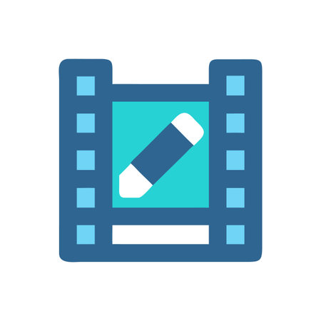 Film editing concept with movie reel and pencil tool on solid black backdropのイラスト素材