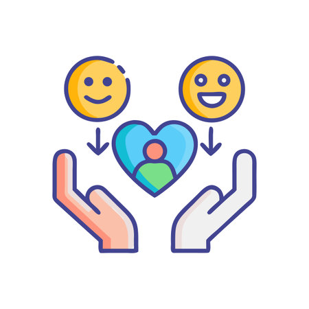 Icon of Hands Holding a Heart with People and Smiley Faces Aboveのイラスト素材