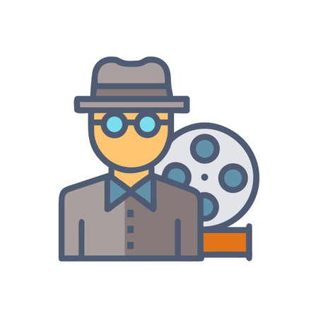 Cartoon style movie director with film reel for entertainment industry themesのイラスト素材