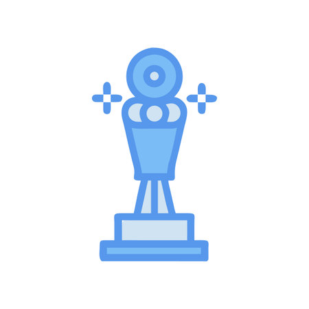 Modern blue trophy icon symbolizing achievement, success, and recognition, isolated on blackのイラスト素材