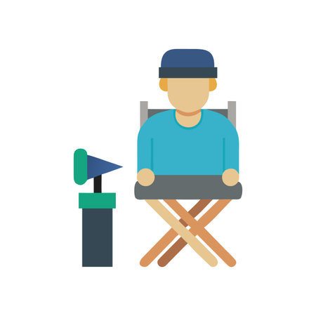 Flat vector illustration of a director sitting in a chair with clapperboardのイラスト素材