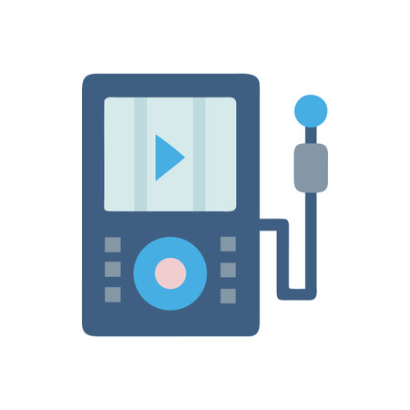 Simple flat illustration of an old blue MP3 player with headphonesのイラスト素材