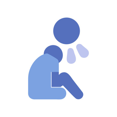 Stylized graphic depicting a person experiencing distress, in blue tones, against blackのイラスト素材