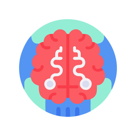 Flat vector illustration of the brain in a circle, connectivity conceptのイラスト素材