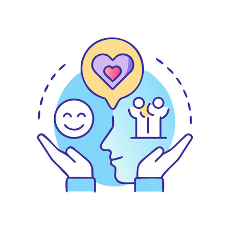 Mental Wellness Icon with Caring Hands, Positive Mindset and Supportive Communityのイラスト素材