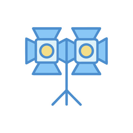 Two studio lights with stands on a black background illustration for designのイラスト素材