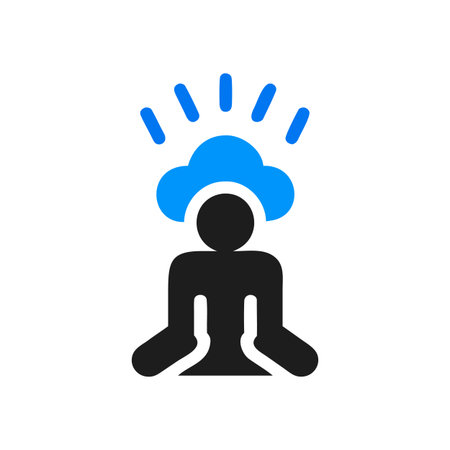 Stylized person with thought cloud above head on dark background iconのイラスト素材