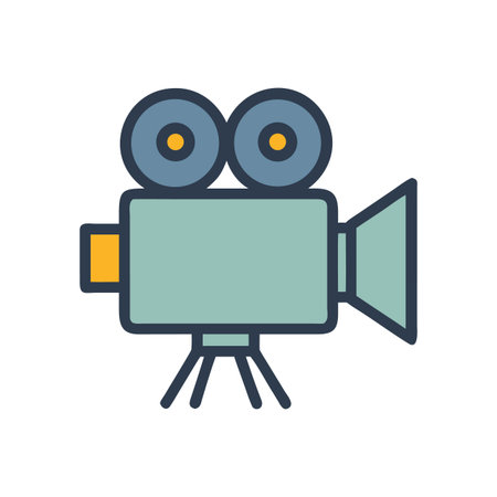 Vintage movie camera on tripod with flat design against black backgroundのイラスト素材