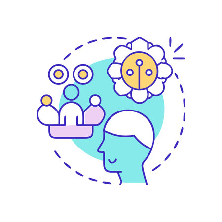 Innovative solutions conceptual vector illustration, people with flower brain on black backdropのイラスト素材