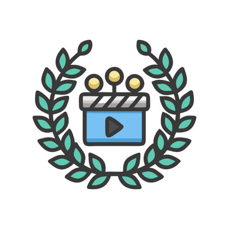 Vector Illustration of a Film Slate Surrounded by a Laurel Wreath on Blackのイラスト素材