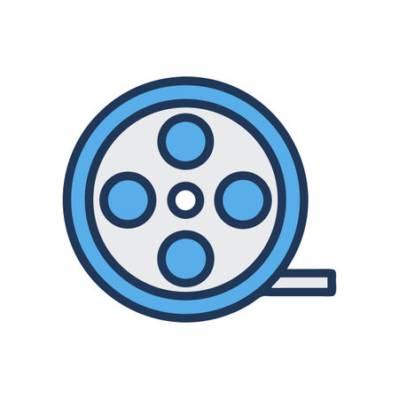 Simple flat vector film reel icon on black background design templateのイラスト素材