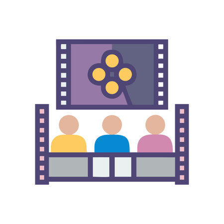 Movie Review Panel Vector Illustration With Film Reel and Diverse Audienceのイラスト素材