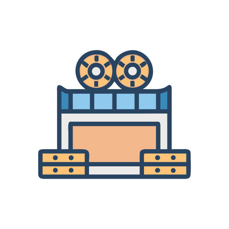Simple, minimalist cinema clapperboard icon with flat design and outline detailsのイラスト素材