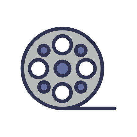 Simple flat design film reel icon illustration on black backgroundのイラスト素材