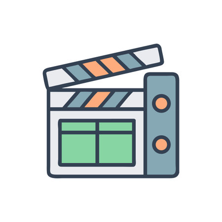 Modern film clapperboard design featuring bright accent color blocks on dark backgroundのイラスト素材