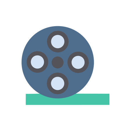 Single movie reel on stand isolated over black background, minimalist designのイラスト素材