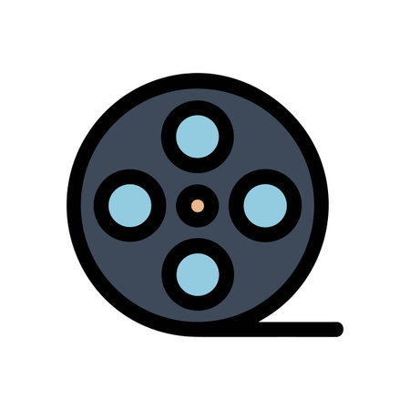 Film Reel Icon Flat Design with Retro Flair on Black Backgroundのイラスト素材