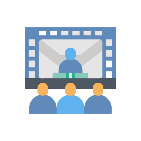 Conference call illustration with audience in flat design style on a black backgroundのイラスト素材