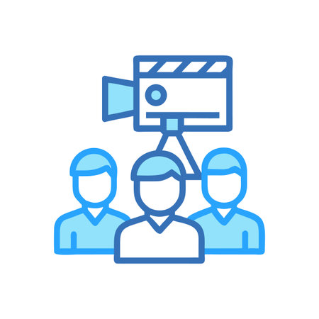 Film crew with camera preparing to shoot a scene vector icon designのイラスト素材
