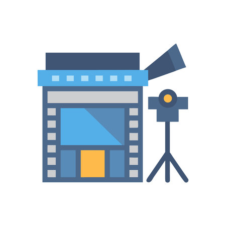 Flat graphic showing film and studio lighting equipment, symbolizing filmmaking processesのイラスト素材