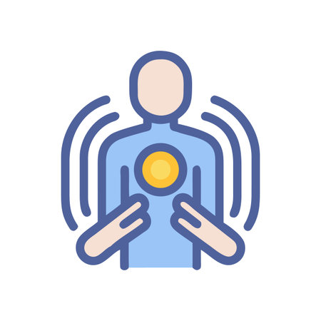 Human figure with energy symbol in the chest, spiritual concept in flat styleのイラスト素材
