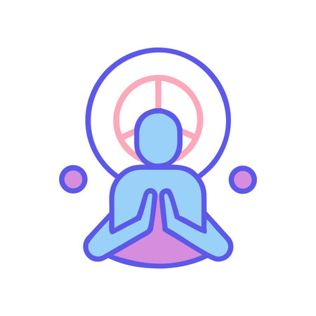 Meditative Figure in Flat Design Style with Halo on a Black Backgroundのイラスト素材