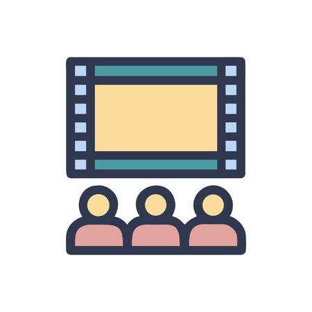 Cinema audience watching movie screen in colorful flat vector style illustrationのイラスト素材