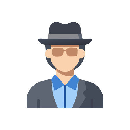 Flat Design Icon of a Person with Hat and Glasses on Blackのイラスト素材