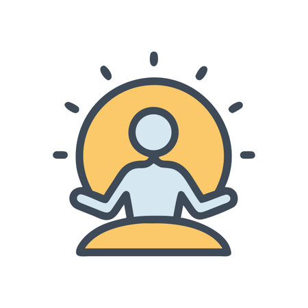 Meditating figure with light in a simple flat illustration style.のイラスト素材
