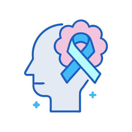Head silhouette with awareness ribbon, representing mental health and supportのイラスト素材