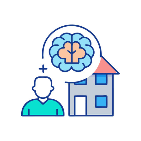 Mental health at home: Person, brain, house vector icon graphicのイラスト素材