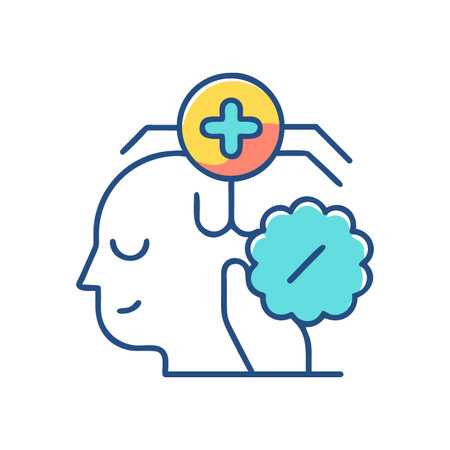 Line art head with plus sign and verification mark for mental wellnessのイラスト素材