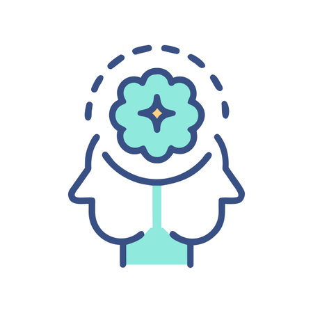 Concept of innovative thinking represented by two heads with a bloomのイラスト素材