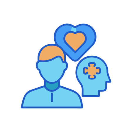 Mental Health and Well-being: Illustration of Person with Heart and Mind Iconographyのイラスト素材