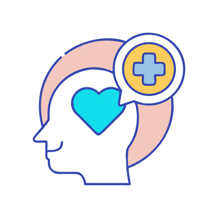 Mental Health and Wellbeing: A Colorful Icon of a Head with Heartのイラスト素材