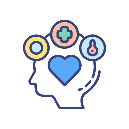 Mindfulness concept illustration showing mental health symbols in a head silhouetteのイラスト素材