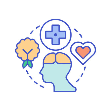 Mental Wellness Icons: Flat Design Symbolizing Health, Growth, Care, and Cognitive Supportのイラスト素材